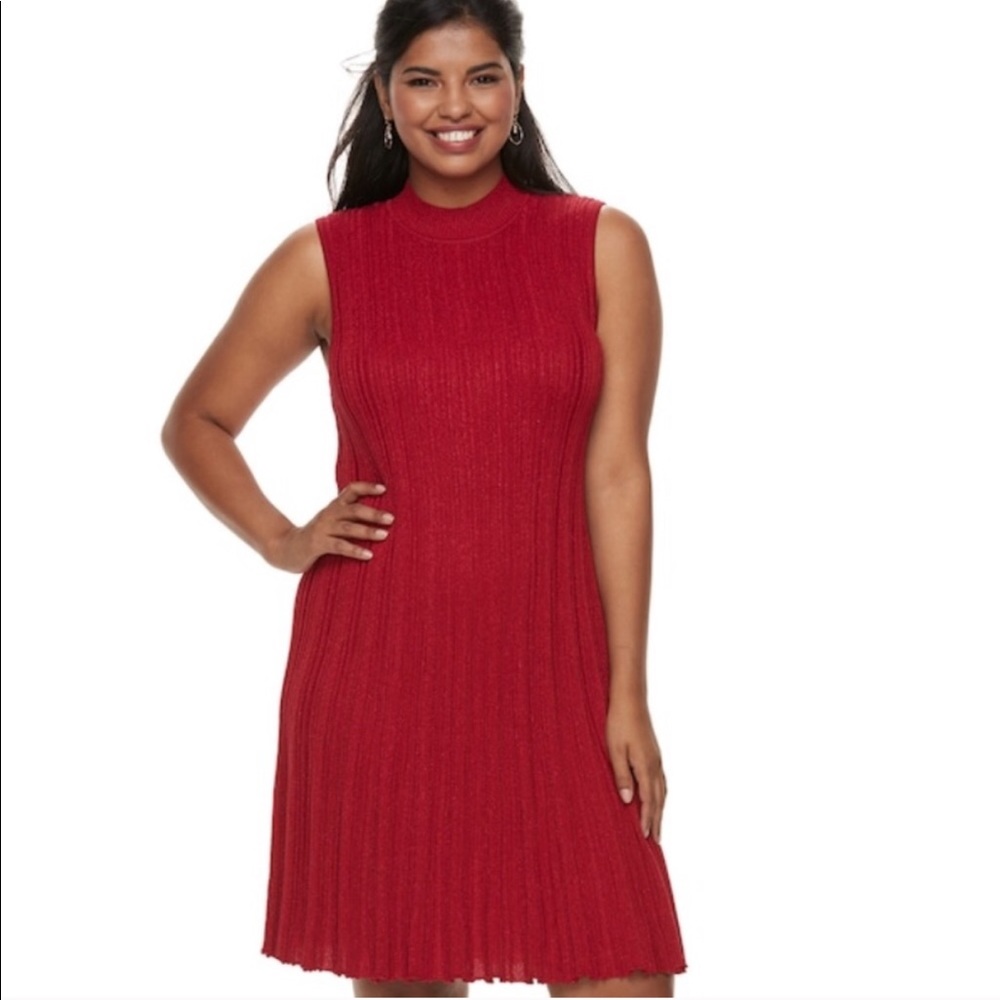 Plus Size 2X Dress Candie's Sleeveless A-Line Sweater red Christmas ribbed party
